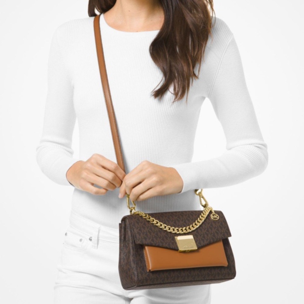 🌺NWT MK🌺Lita Medium Two-tone Logo Crossbody Bag - Picture 2 of 9